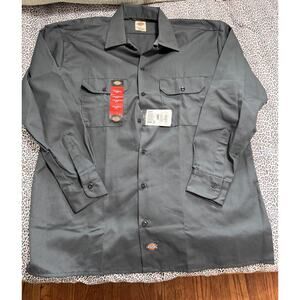NEW Dickies Mens Gray Long Sleeve Collared Pockets Work Shirt Size L Wrinkle Res